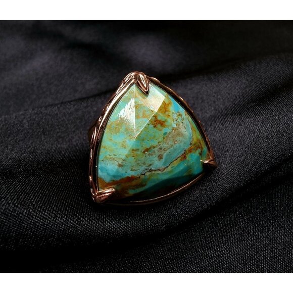 Genuine Turquoise Copper Ring Barse Thailand Size 6.5 Triangle - Picture 1 of 5
